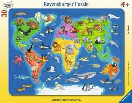 Puzzle 30 Mapa Świata zwierząt Ravensburger