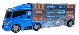Ciężarówka policyjna 2w1 dla dzieci 3+ Schowek na resorówki + Zjeżdżalnia dla autek