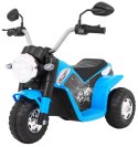 Motorek MiniBike na akumulator dla dzieci Niebieski + Dźwięki + Światła LED + Ekoskóra